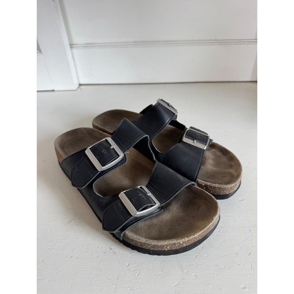 Quince black Nappa Leather Double Buckle Slide size 8